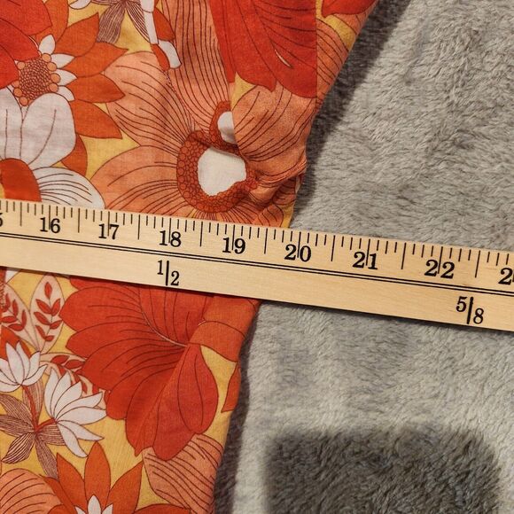 LOFT Orange Floral Long Sleeve Button Up Lightweight Blouse Size 14 Feminine - Picture 9 of 10